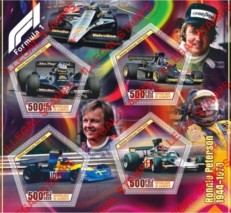 Djibouti 2020 Formula 1 Ronnie Peterson Illegal Stamp Souvenir Sheet of 4 Djibouti 2020 Formula 1 Ronnie Peterson Illegal Stamp Souvenir Sheet of 4
