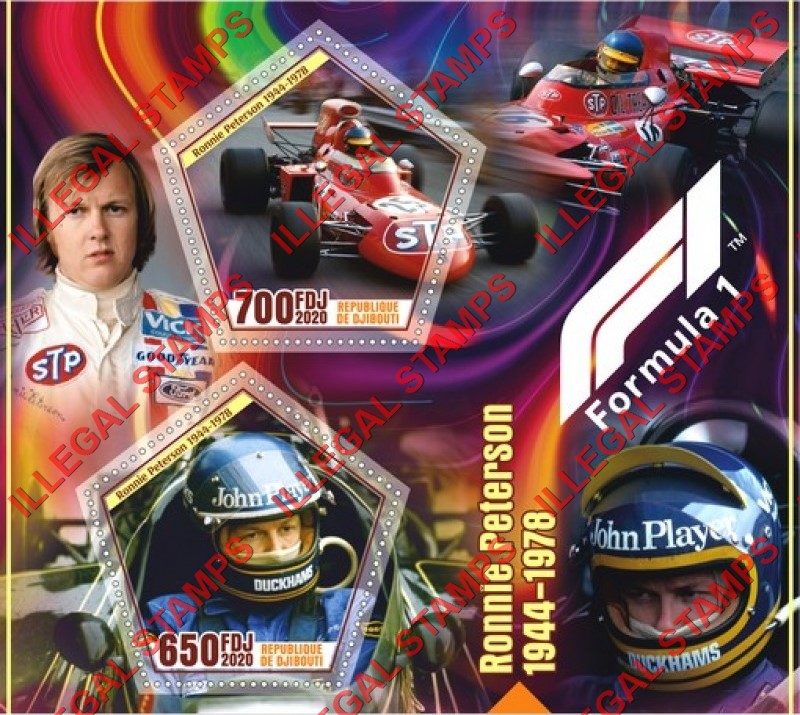 Djibouti 2020 Formula 1 Ronnie Peterson Illegal Stamp Souvenir Sheet of 2 Djibouti 2020 Formula 1 Ronnie Peterson Illegal Stamp Souvenir Sheet of 2