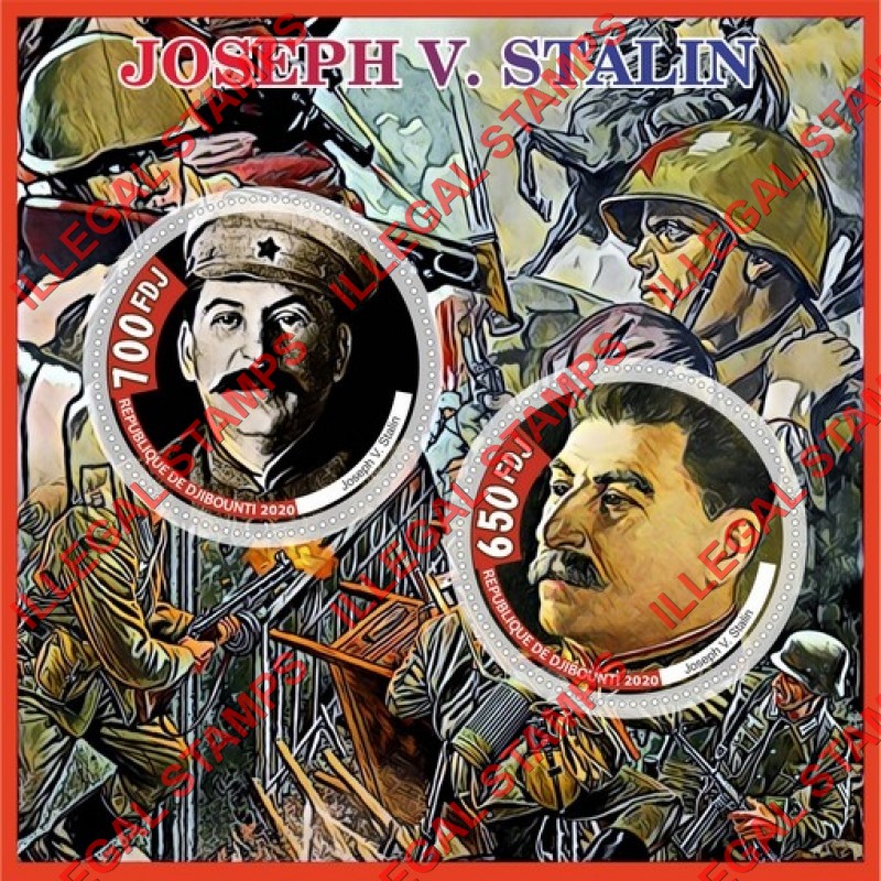 Djibouti 2020 Joseph Stalin (different a) Illegal Stamp Souvenir Sheet of 2 Djibouti 2020 Joseph Stalin (different a) Illegal Stamp Souvenir Sheet of 2
