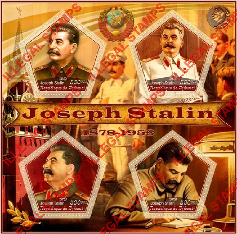 Djibouti 2020 Joseph Stalin (different) Illegal Stamp Souvenir Sheet of 4 Djibouti 2020 Joseph Stalin (different) Illegal Stamp Souvenir Sheet of 4