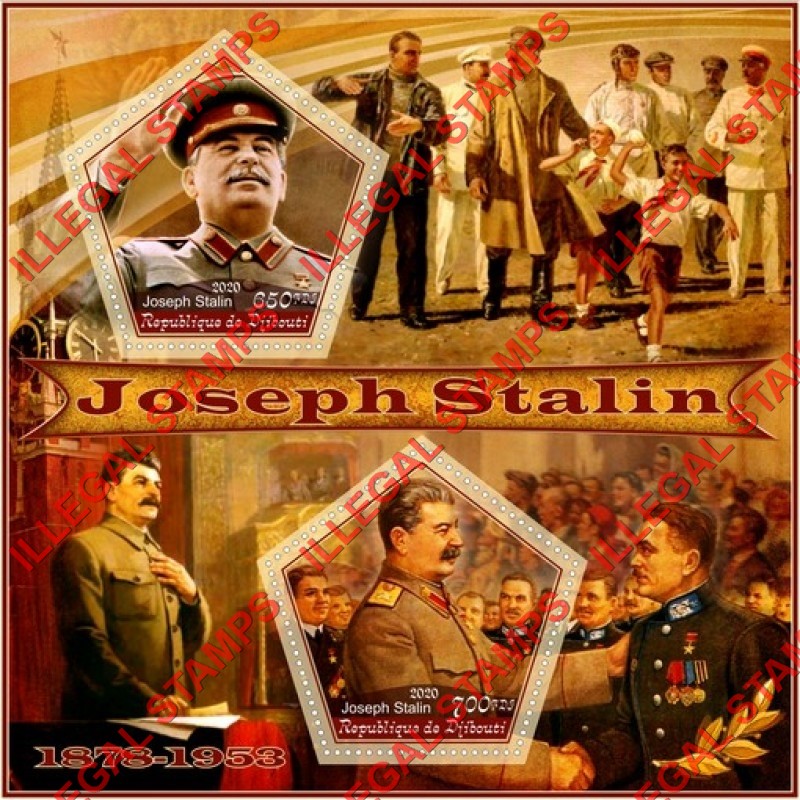 Djibouti 2020 Joseph Stalin (different) Illegal Stamp Souvenir Sheet of 2 Djibouti 2020 Joseph Stalin (different) Illegal Stamp Souvenir Sheet of 2