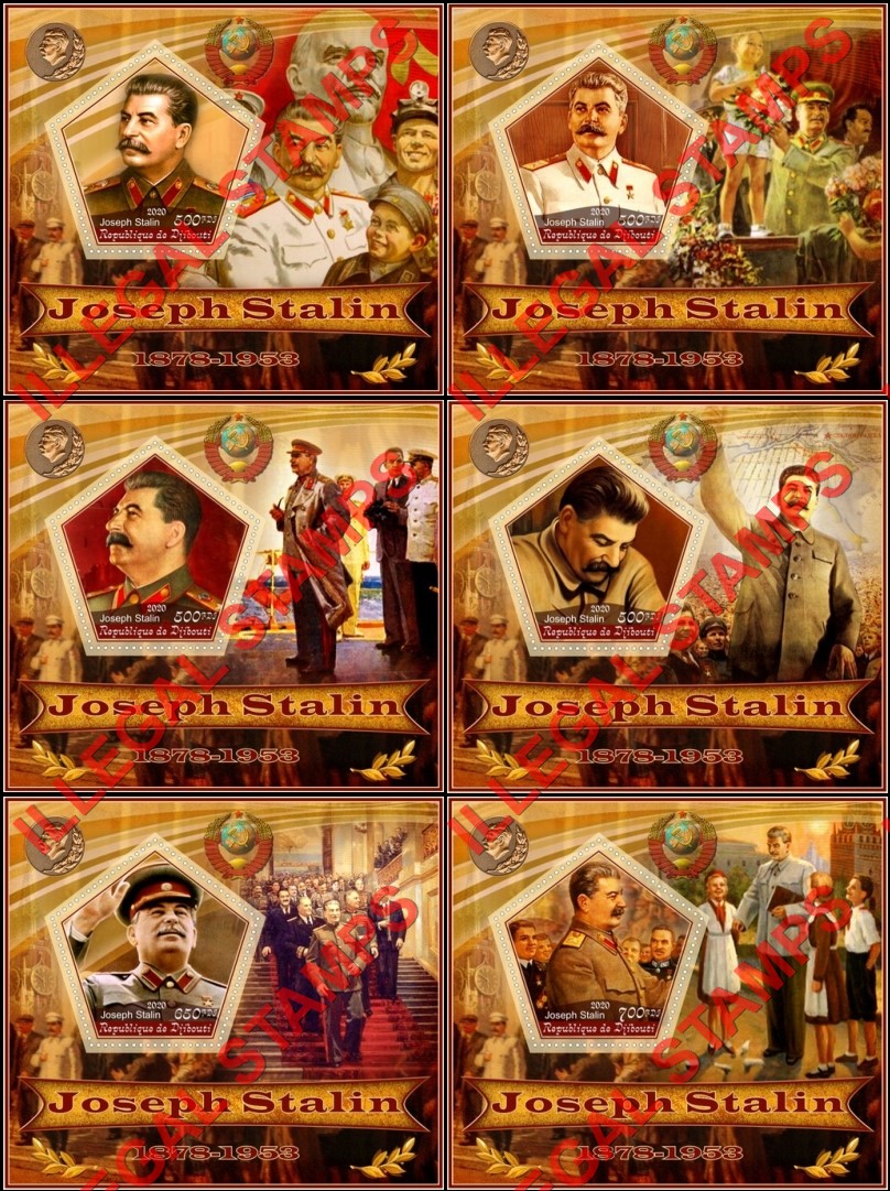 Djibouti 2020 Joseph Stalin (different) Illegal Stamp Souvenir Sheets of 1 Djibouti 2020 Joseph Stalin (different) Illegal Stamp Souvenir Sheets of 1