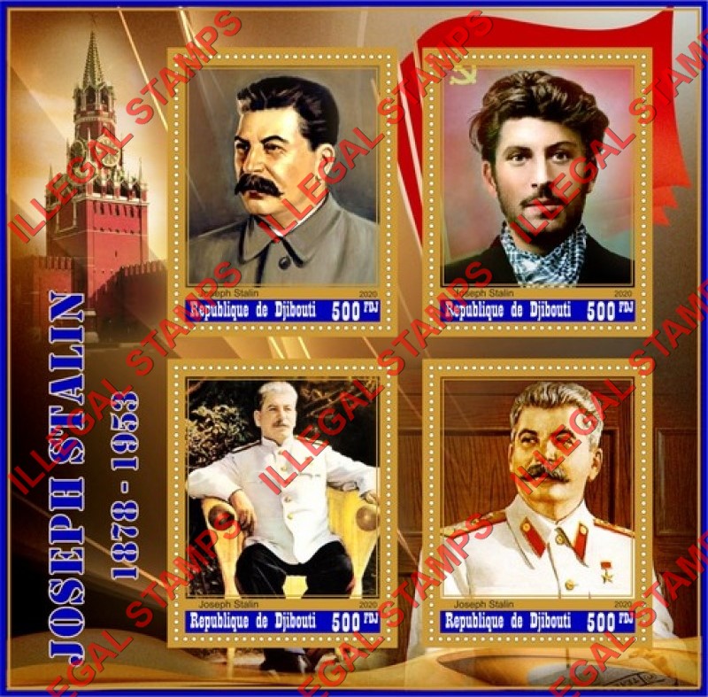 Djibouti 2020 Joseph Stalin Illegal Stamp Souvenir Sheet of 4 Djibouti 2020 Joseph Stalin Illegal Stamp Souvenir Sheet of 4