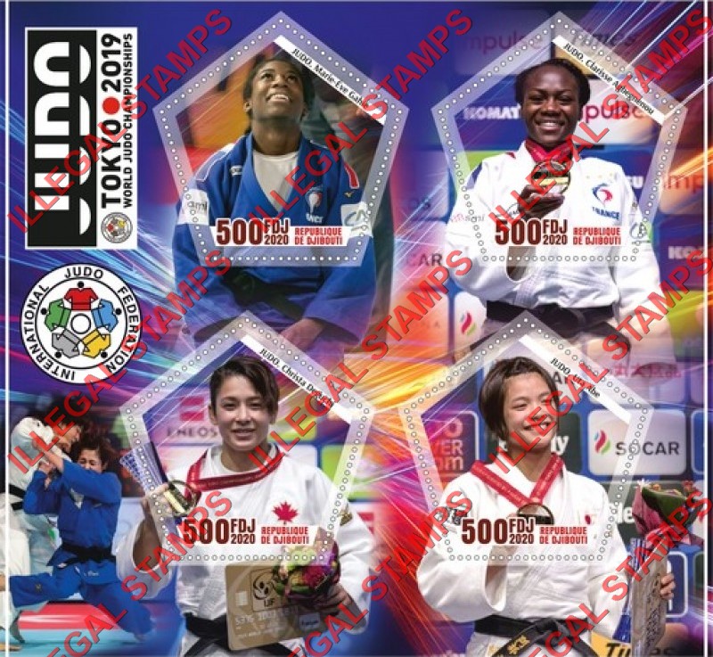 Djibouti 2020 Judo World Championships in 2019 Illegal Stamp Souvenir Sheet of 4 Djibouti 2020 Judo World Championships in 2019 Illegal Stamp Souvenir Sheet of 4