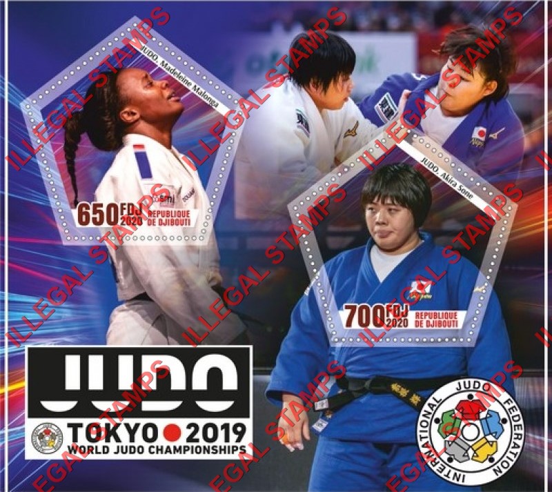 Djibouti 2020 Judo World Championships in 2019 Illegal Stamp Souvenir Sheet of 2 Djibouti 2020 Judo World Championships in 2019 Illegal Stamp Souvenir Sheet of 2