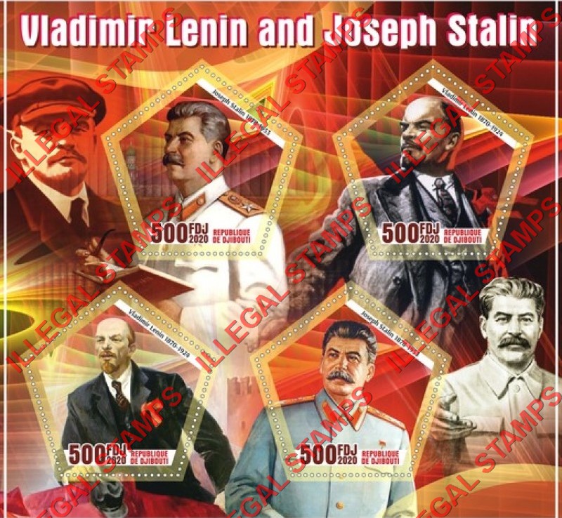 Djibouti 2020 Lenin and Stalin Illegal Stamp Souvenir Sheet of 4 Djibouti 2020 Lenin and Stalin Illegal Stamp Souvenir Sheet of 4