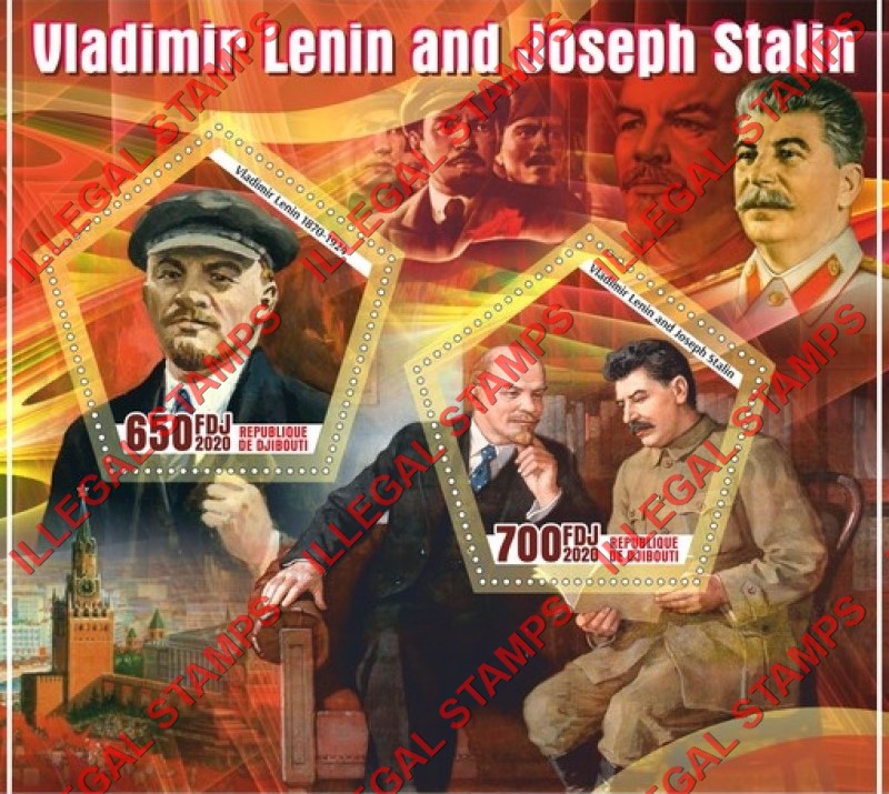 Djibouti 2020 Lenin and Stalin Illegal Stamp Souvenir Sheet of 2 Djibouti 2020 Lenin and Stalin Illegal Stamp Souvenir Sheet of 2
