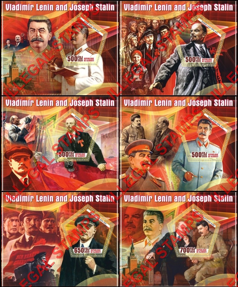 Djibouti 2020 Lenin and Stalin Illegal Stamp Souvenir Sheets of 1 Djibouti 2020 Lenin and Stalin Illegal Stamp Souvenir Sheets of 1