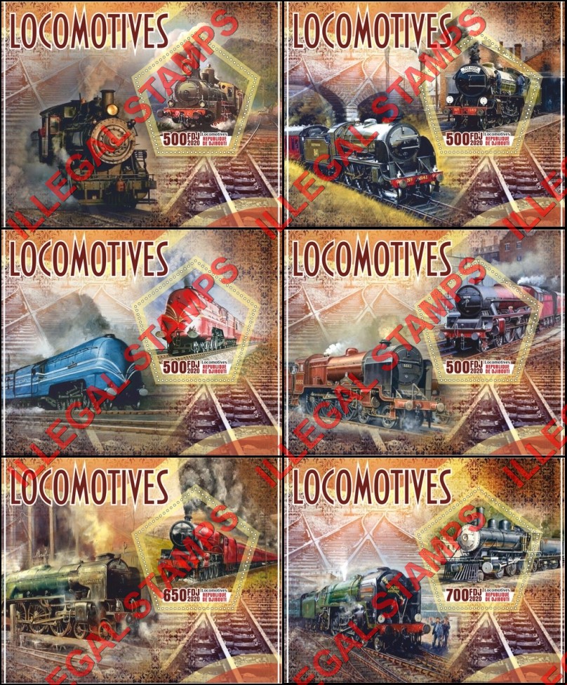 Djibouti 2020 Locomotives Illegal Stamp Souvenir Sheets of 1 Djibouti 2020 Locomotives Illegal Stamp Souvenir Sheets of 1
