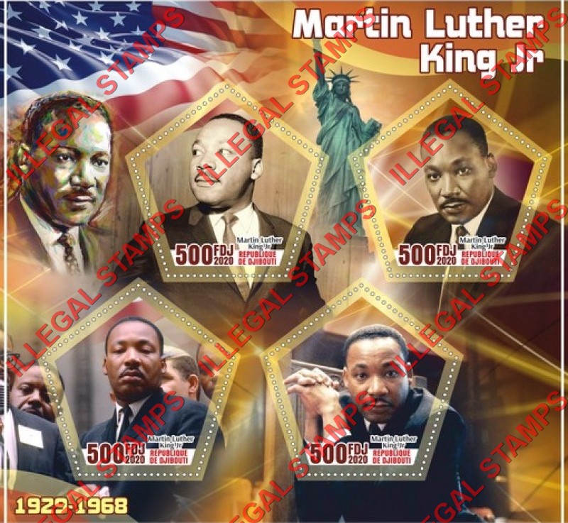 Djibouti 2020 Martin Luther King Jr. Illegal Stamp Souvenir Sheet of 4 Djibouti 2020 Martin Luther King Jr. Illegal Stamp Souvenir Sheet of 4
