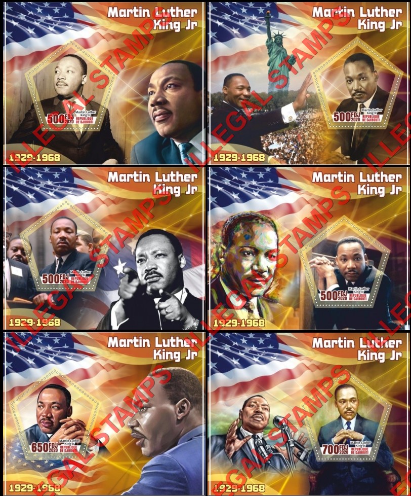 Djibouti 2020 Martin Luther King Jr. Illegal Stamp Souvenir Sheets of 1 Djibouti 2020 Martin Luther King Jr. Illegal Stamp Souvenir Sheets of 1
