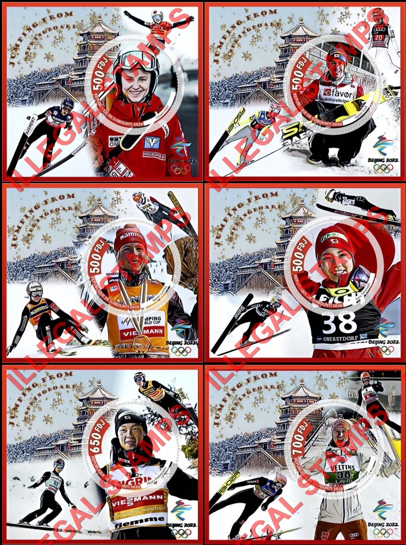 Djibouti 2020 Olympic Games in Beijing 2022 Ski Jumping from a Springboard Illegal Stamp Souvenir Sheets of 1 Djibouti 2020 Olympic Games in Beijing 2022 Ski Jumping from a Springboard Illegal Stamp Souvenir Sheets of 1