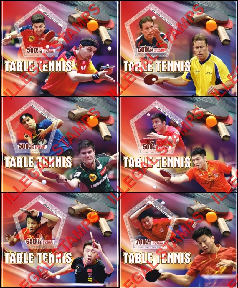 Djibouti 2020 Table Tennis Players Illegal Stamp Souvenir Sheets of 1 Djibouti 2020 Table Tennis Players Illegal Stamp Souvenir Sheets of 1