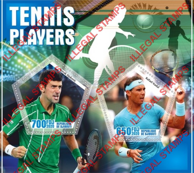 Djibouti 2020 Tennis Players Illegal Stamp Souvenir Sheet of 2 Djibouti 2020 Tennis Players Illegal Stamp Souvenir Sheet of 2