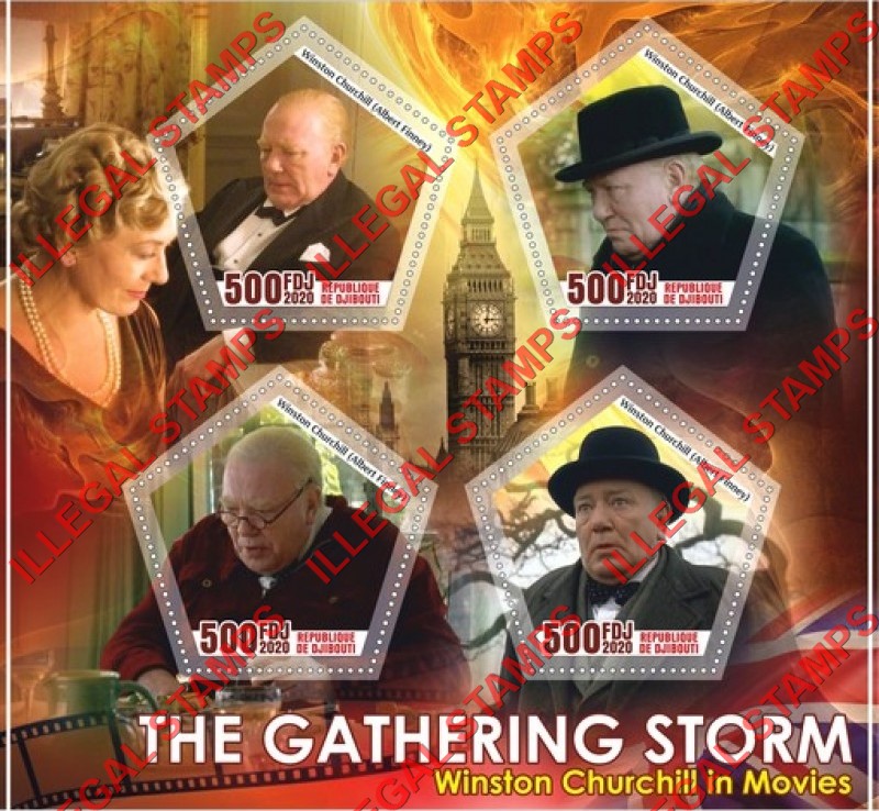 Djibouti 2020 The Gathering Storm Winston Churchill in Movies Illegal Stamp Souvenir Sheet of 4 Djibouti 2020 The Gathering Storm Winston Churchill in Movies Illegal Stamp Souvenir Sheet of 4