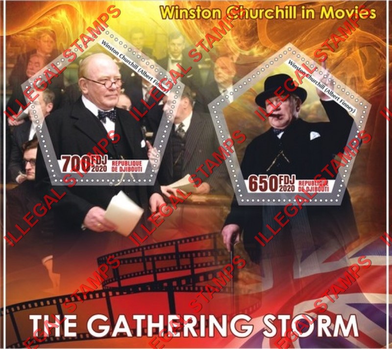 Djibouti 2020 The Gathering Storm Winston Churchill in Movies Illegal Stamp Souvenir Sheet of 2 Djibouti 2020 The Gathering Storm Winston Churchill in Movies Illegal Stamp Souvenir Sheet of 2