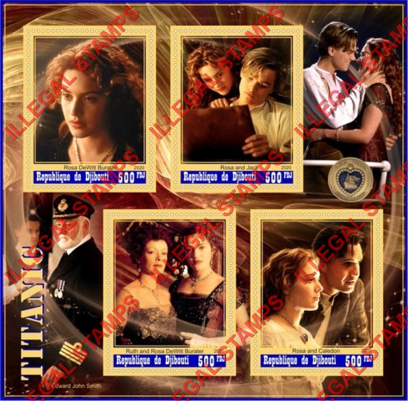 Djibouti 2020 Titanic the Movie Illegal Stamp Souvenir Sheet of 4 Djibouti 2020 Titanic the Movie Illegal Stamp Souvenir Sheet of 4