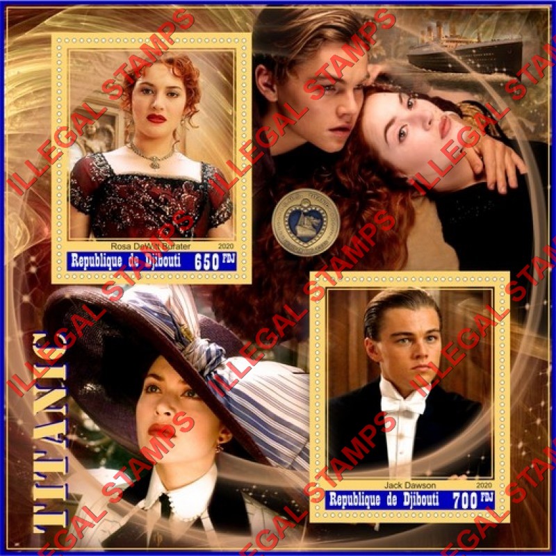 Djibouti 2020 Titanic the Movie Illegal Stamp Souvenir Sheet of 2 Djibouti 2020 Titanic the Movie Illegal Stamp Souvenir Sheet of 2