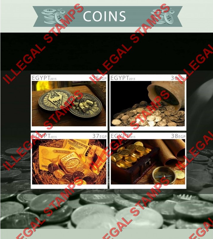 Egypt 2015 Coins Illegal Stamp Souvenir Sheet of 4