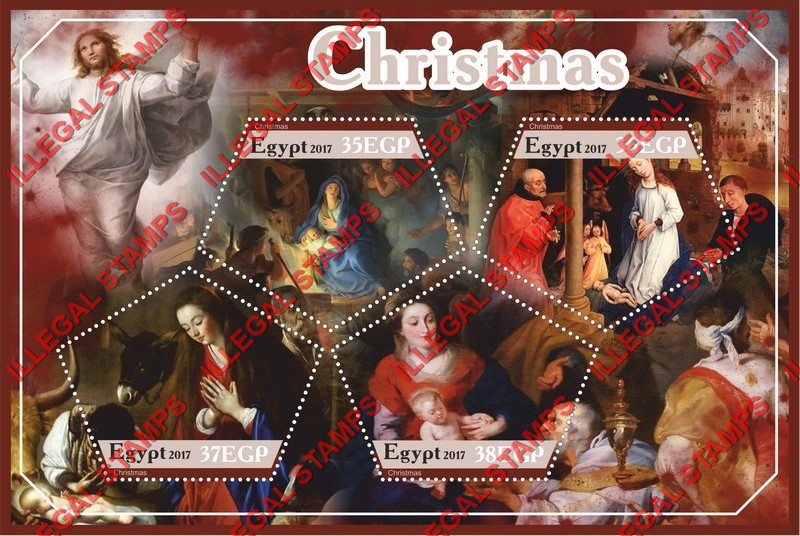 Egypt 2017 Christmas Paintings Illegal Stamp Souvenir Sheet of 4