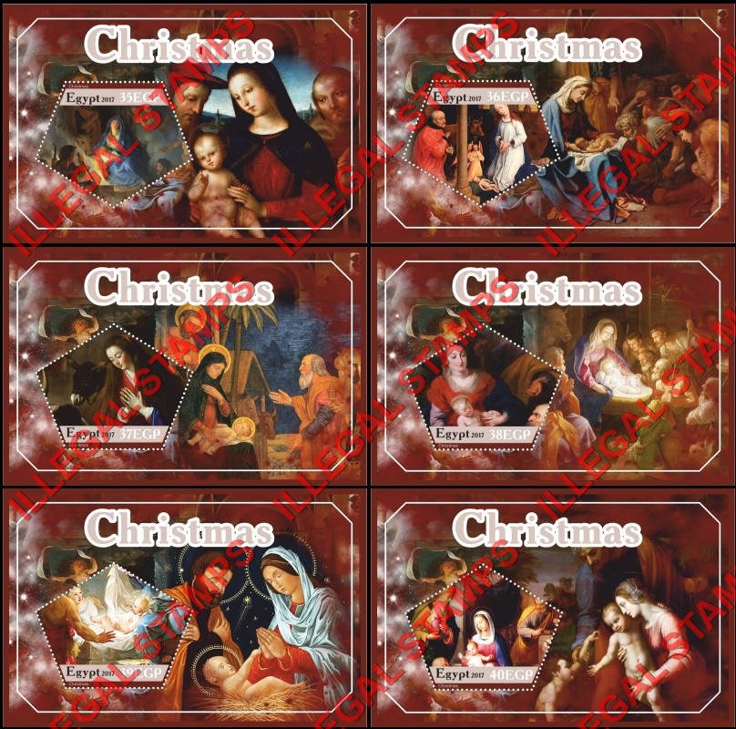 Egypt 2017 Christmas Paintings Illegal Stamp Souvenir Sheets of 1