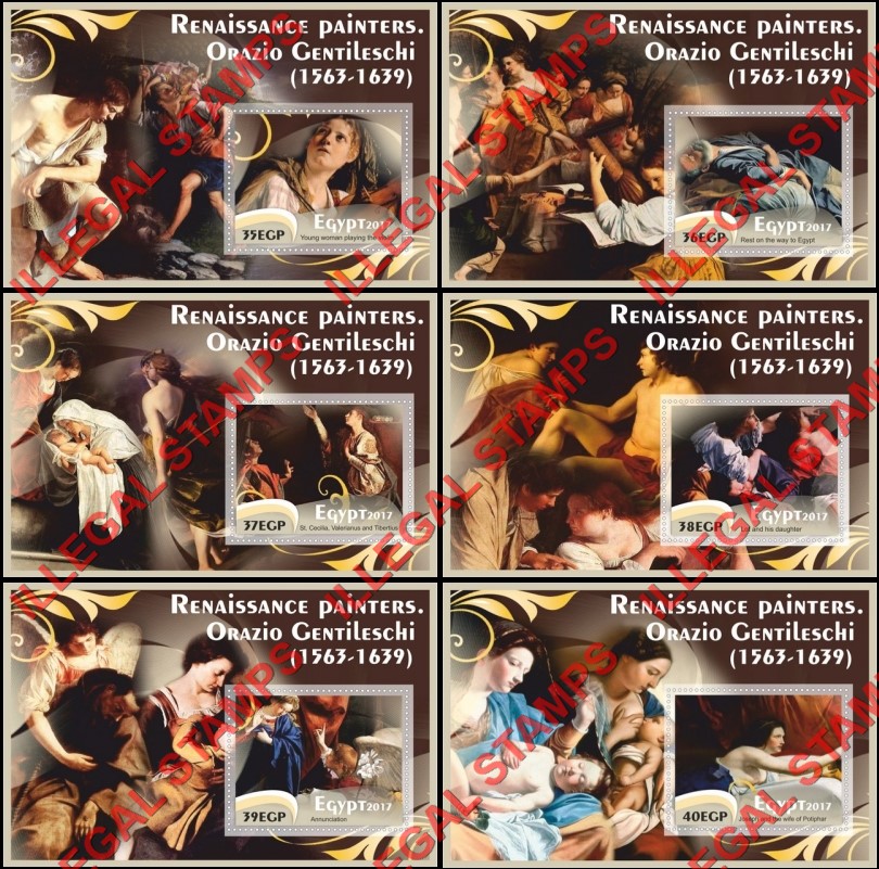 Egypt 2017 Paintings by Orazio Centileschi Illegal Stamp Souvenir Sheets of 1