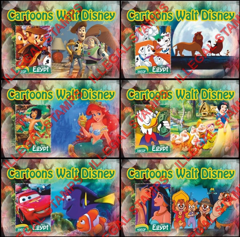 Egypt 2017 Walt Disney Cartoons Illegal Stamp Souvenir Sheets of 1