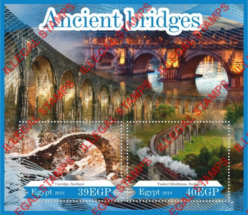 Egypt 2018 Ancient Bridges Illegal Stamp Souvenir Sheet of 2 Egypt 2018 Ancient Bridges Illegal Stamp Souvenir Sheet of 2