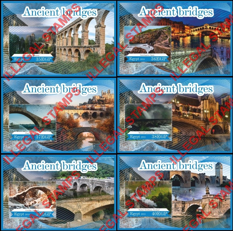 Egypt 2018 Ancient Bridges Illegal Stamp Souvenir Sheets of 1 Egypt 2018 Ancient Bridges Illegal Stamp Souvenir Sheets of 1