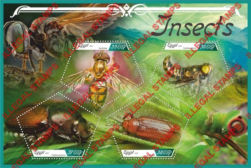 Egypt 2018 Insects Illegal Stamp Souvenir Sheet of 4 Egypt 2018 Insects Illegal Stamp Souvenir Sheet of 4