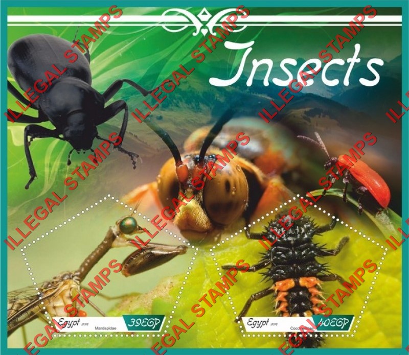Egypt 2018 Insects Illegal Stamp Souvenir Sheet of 2 Egypt 2018 Insects Illegal Stamp Souvenir Sheet of 2
