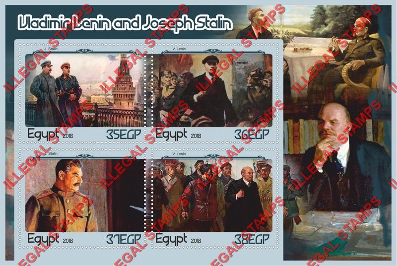 Egypt 2018 Lenin and Stalin Illegal Stamp Souvenir Sheet of 4 Egypt 2018 Lenin and Stalin Illegal Stamp Souvenir Sheet of 4