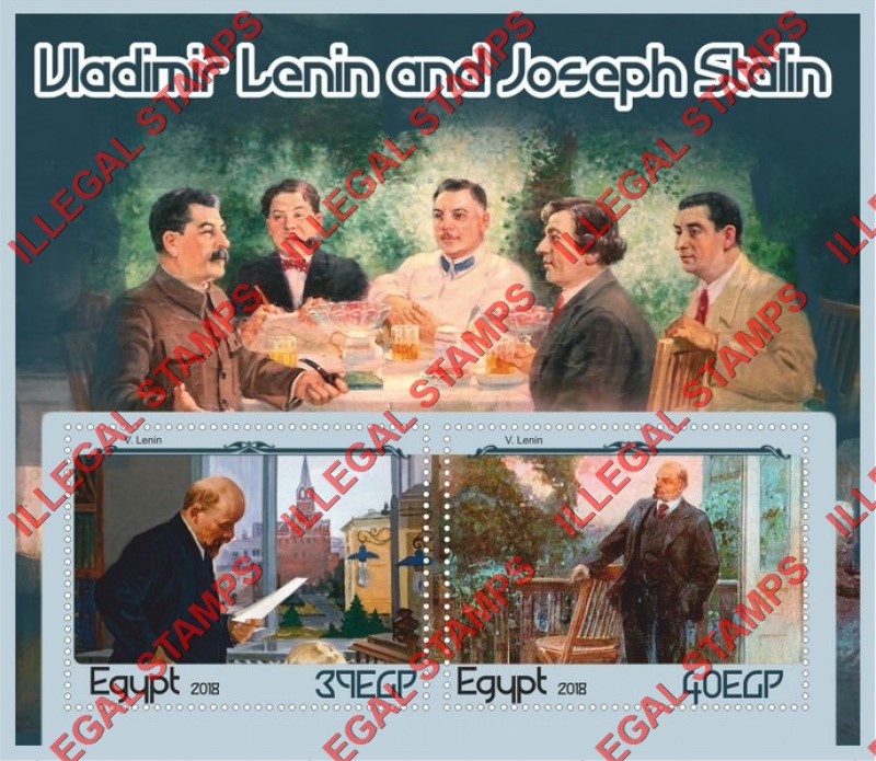Egypt 2018 Lenin and Stalin Illegal Stamp Souvenir Sheet of 2 Egypt 2018 Lenin and Stalin Illegal Stamp Souvenir Sheet of 2