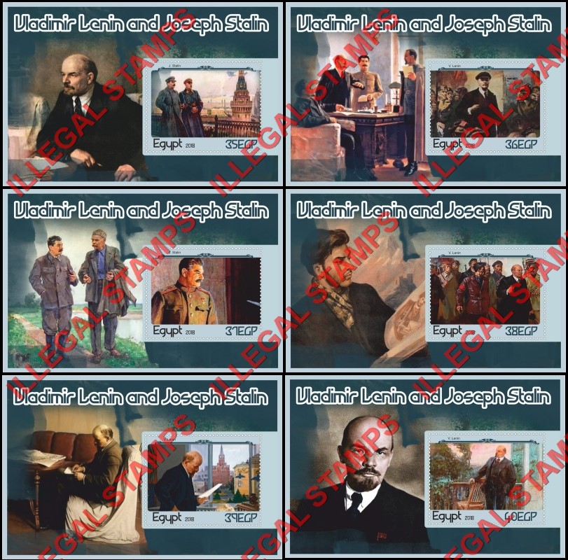 Egypt 2018 Lenin and Stalin Illegal Stamp Souvenir Sheets of 1 Egypt 2018 Lenin and Stalin Illegal Stamp Souvenir Sheets of 1