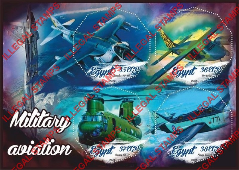 Egypt 2018 Military Aviation Illegal Stamp Souvenir Sheet of 4 Egypt 2018 Military Aviation Illegal Stamp Souvenir Sheet of 4
