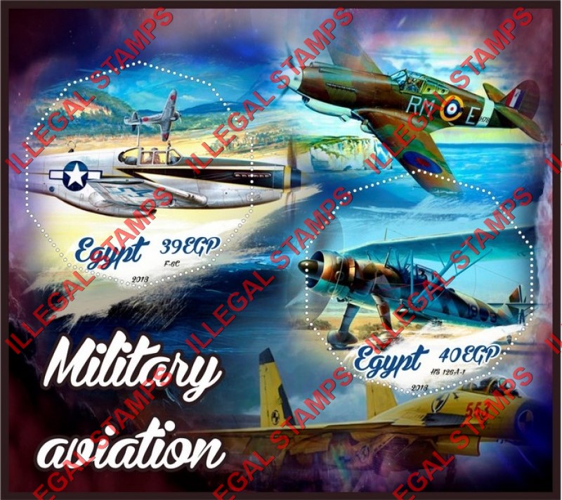 Egypt 2018 Military Aviation Illegal Stamp Souvenir Sheet of 2 Egypt 2018 Military Aviation Illegal Stamp Souvenir Sheet of 2