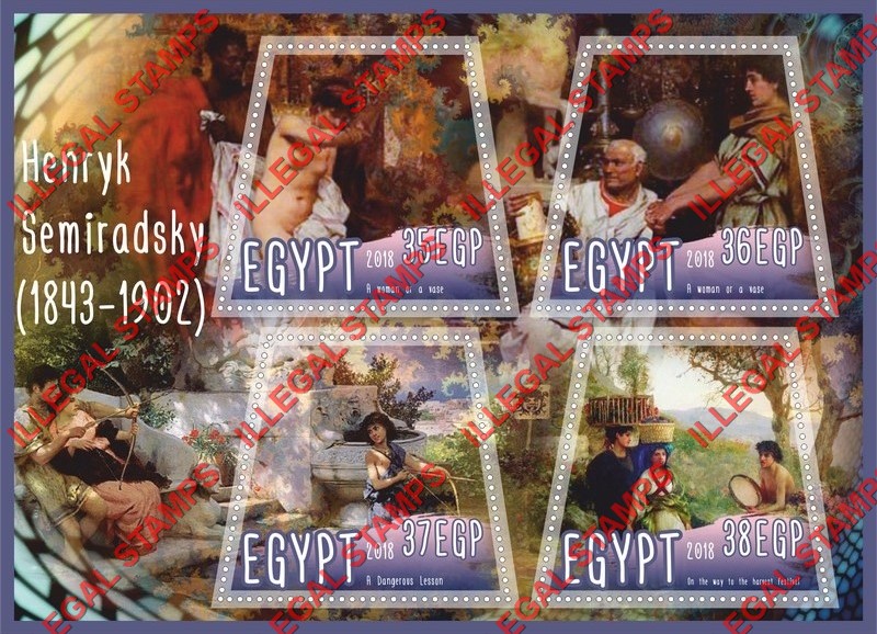 Egypt 2018 Paintings by Henryk Semiradsky Illegal Stamp Souvenir Sheet of 4 Egypt 2018 Paintings by Henryk Semiradsky Illegal Stamp Souvenir Sheet of 4