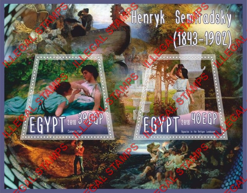 Egypt 2018 Paintings by Henryk Semiradsky Illegal Stamp Souvenir Sheet of 2 Egypt 2018 Paintings by Henryk Semiradsky Illegal Stamp Souvenir Sheet of 2