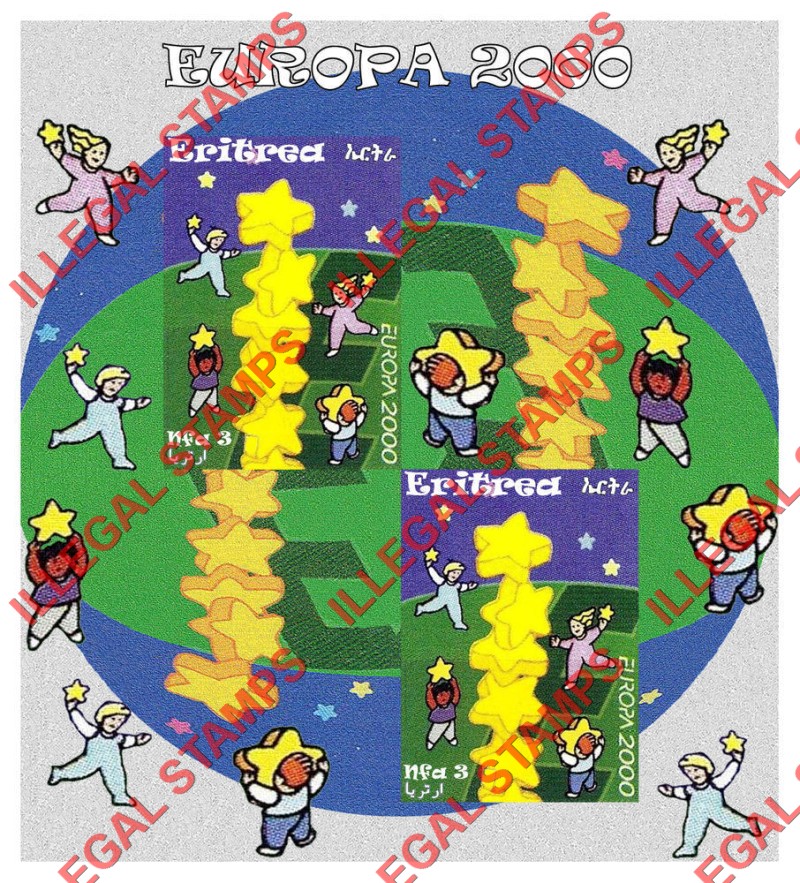 Eritrea 2000 EUROPA Counterfeit Illegal Stamp Souvenir Sheet of 2