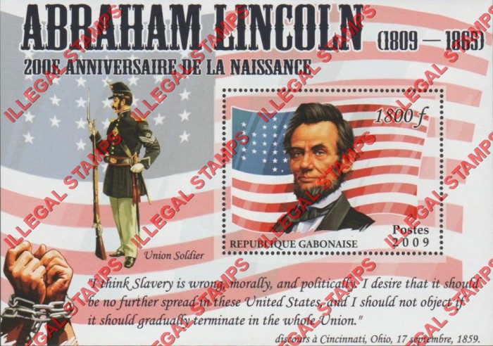 Gabon 2009 Abraham Lincoln Illegal Stamp Souvenir Sheet of 1 Gabon 2009 Abraham Lincoln Illegal Stamp Souvenir Sheet of 1