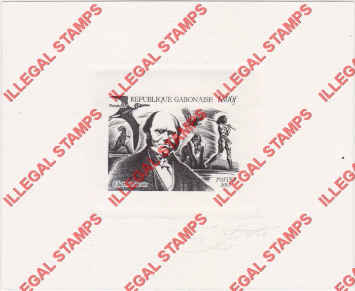 Gabon 2009 Charles Darwin Illegal Stamp Artist Signed Die Proof Gabon 2009 Charles Darwin Illegal Stamp Artist Signed Die Proof