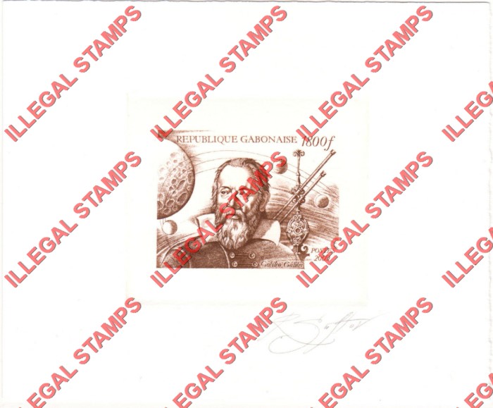 Gabon 2009 Galileo Illegal Stamp Artist Signed Die Proof Gabon 2009 Galileo Illegal Stamp Artist Signed Die Proof