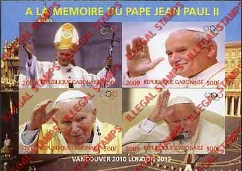 Gabon 2009 Pope John Paul II Illegal Stamp Souvenir Sheet of 4 Gabon 2009 Pope John Paul II Illegal Stamp Souvenir Sheet of 4