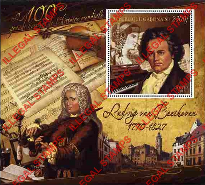 Gabon 2011 Ludwig van Beethoven Illegal Stamp Souvenir Sheet of 1 Gabon 2011 Ludwig van Beethoven Illegal Stamp Souvenir Sheet of 1