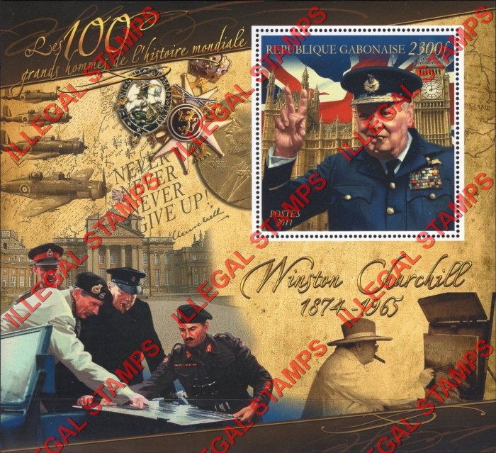 Gabon 2011 Winston Churchill Illegal Stamp Souvenir Sheet of 1 Gabon 2011 Winston Churchill Illegal Stamp Souvenir Sheet of 1