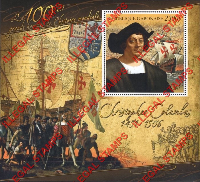 Gabon 2011 Christopher Columbus Illegal Stamp Souvenir Sheet of 1 Gabon 2011 Christopher Columbus Illegal Stamp Souvenir Sheet of 1