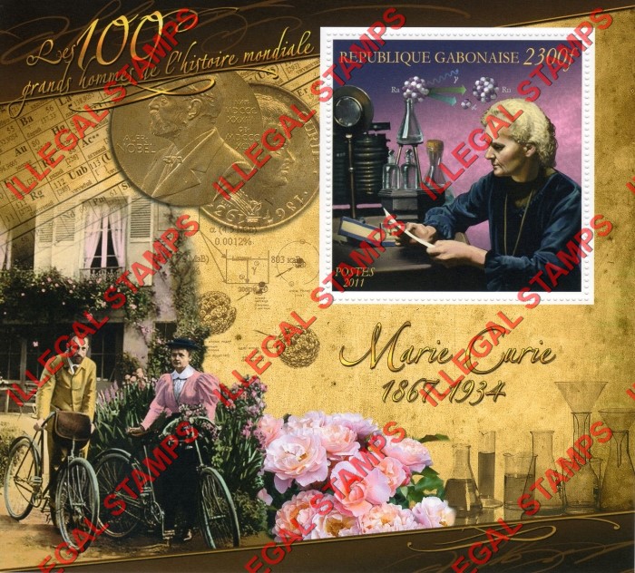 Gabon 2011 Marie Curie Illegal Stamp Souvenir Sheet of 1 Gabon 2011 Marie Curie Illegal Stamp Souvenir Sheet of 1