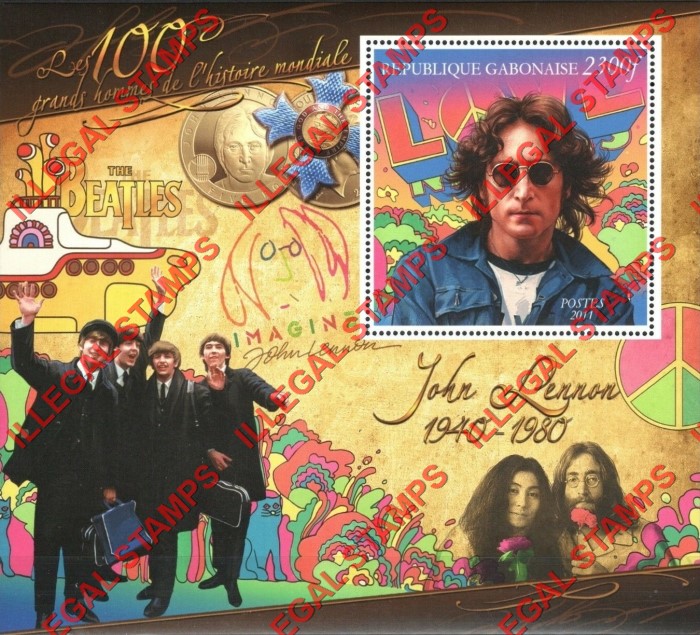 Gabon 2011 John Lennon Illegal Stamp Souvenir Sheet of 1 Gabon 2011 John Lennon Illegal Stamp Souvenir Sheet of 1