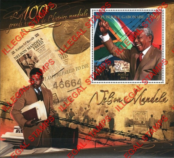 Gabon 2011 Nelson Mandela Illegal Stamp Souvenir Sheet of 1 Gabon 2011 Nelson Mandela Illegal Stamp Souvenir Sheet of 1
