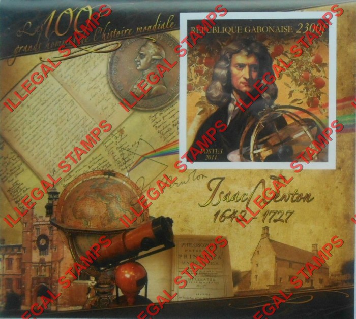 Gabon 2011 Isaac Newton Illegal Stamp Souvenir Sheet of 1 Gabon 2011 Isaac Newton Illegal Stamp Souvenir Sheet of 1